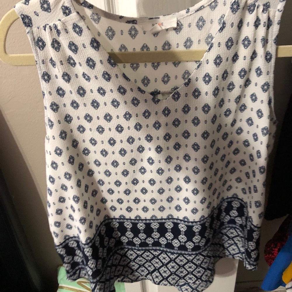 White & Navy Pattern Blouse